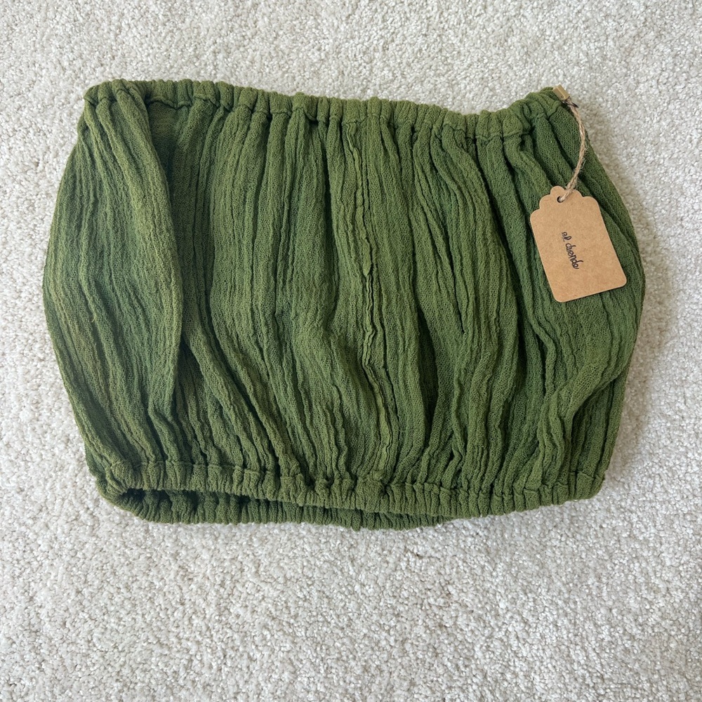 NWT Green Smocked Moss Gauze Tube Top (Goddess Repurposed Tube Top)